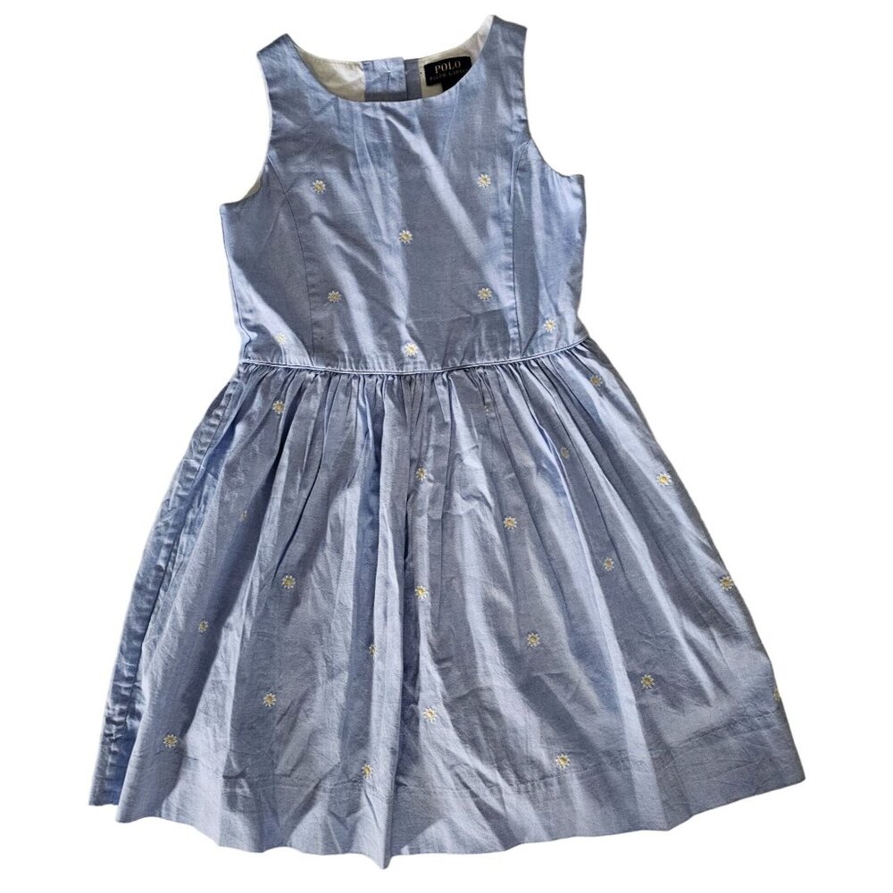 Polo Ralph Lauren Kids Girls Blue Fit And Flare Daisy Oxford Dress Size 7 - Picture 4 of 16